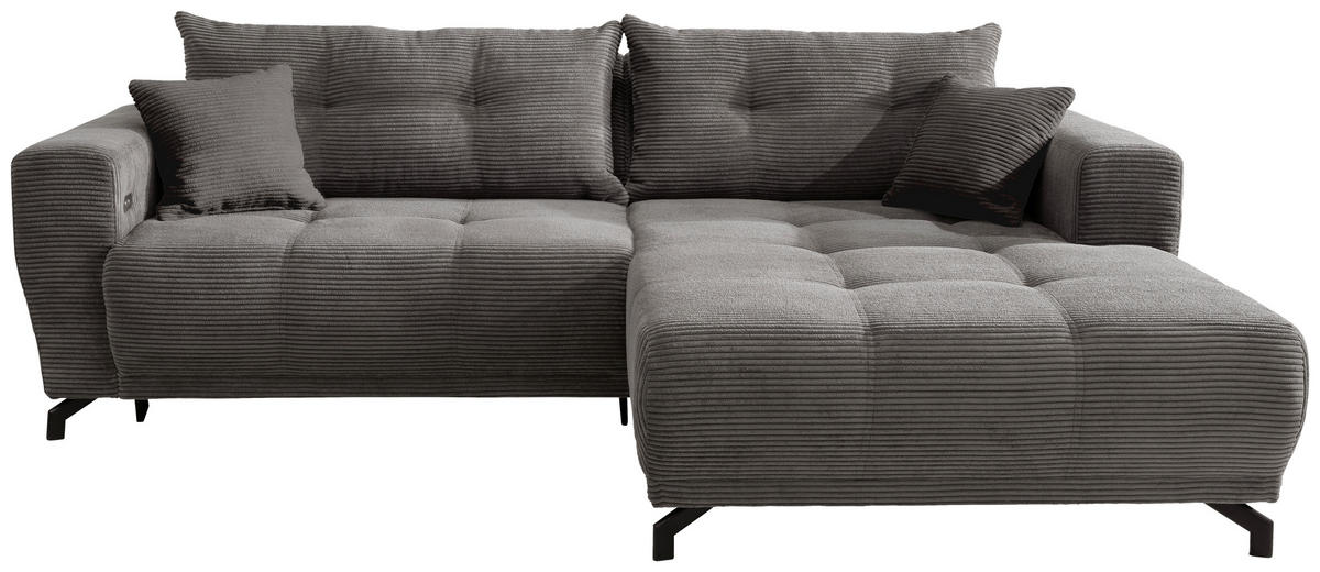 ECKSOFA in Cord Grau  - Schwarz/Grau, Modern, Holz/Textil (246/177cm) - MID.YOU