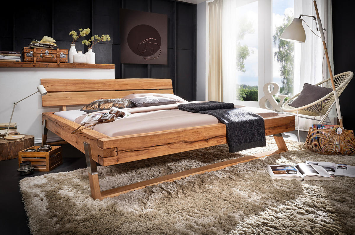 BALKENBETT - Eichefarben/Honig, KONVENTIONELL, Holz/Metall (200/200cm) - Livetastic