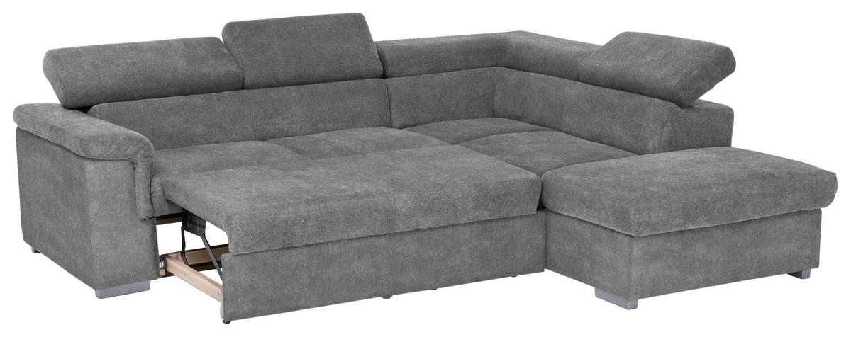 ECKSOFA in Flachgewebe Grau  252/217 cm  - Grau, Basics, Holz/Textil (252/217cm) - MID.YOU