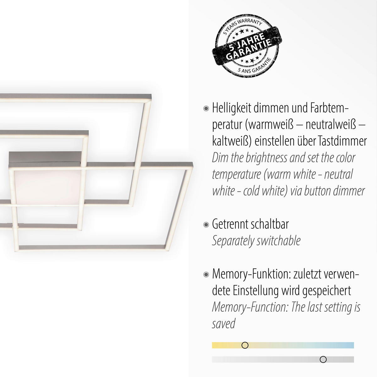LED-DECKENLEUCHTE Asmin 75/75/6 cm   - Silberfarben, Design, Kunststoff/Metall (75/75/6cm)