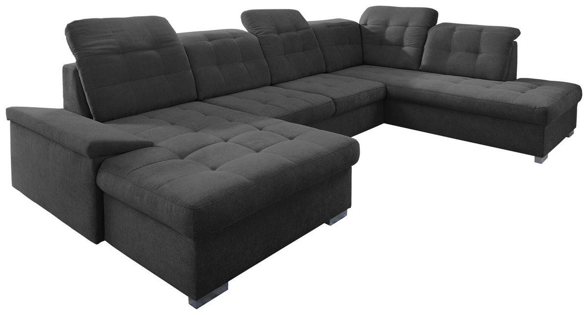 WOHNLANDSCHAFT Schwarz Mikrofaser  - Chromfarben/Schwarz, Design, Kunststoff/Textil (169/330/212cm) - Livetastic