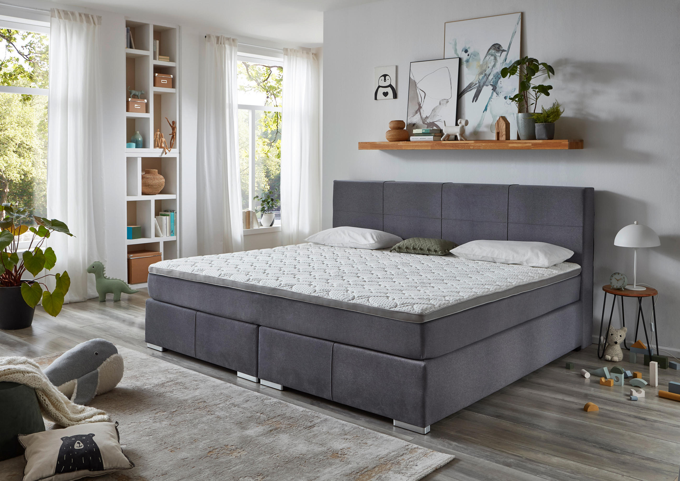 BOXSPRINGBETT 240/200 cm  in Grau  - Chromfarben/Grau, KONVENTIONELL, Holz/Kunststoff (240/200cm) - Carryhome