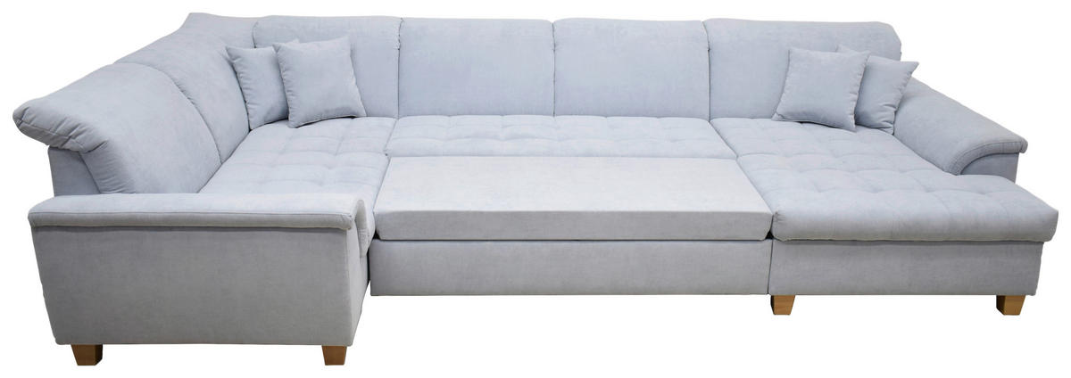 WOHNLANDSCHAFT in Mikrofaser Pastellblau  - Pastellblau/Eichefarben, KONVENTIONELL, Holz/Textil (214/352/170cm) - MID.YOU