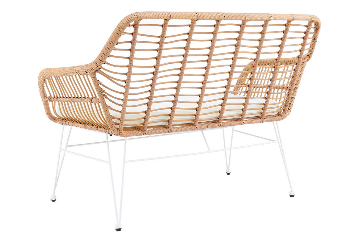 SITZBANK 120/85/69 cm Naturfarben, Weiß Metall  - Naturfarben/Weiß, MODERN, Kunststoff/Metall (120/85/69cm) - Livetastic