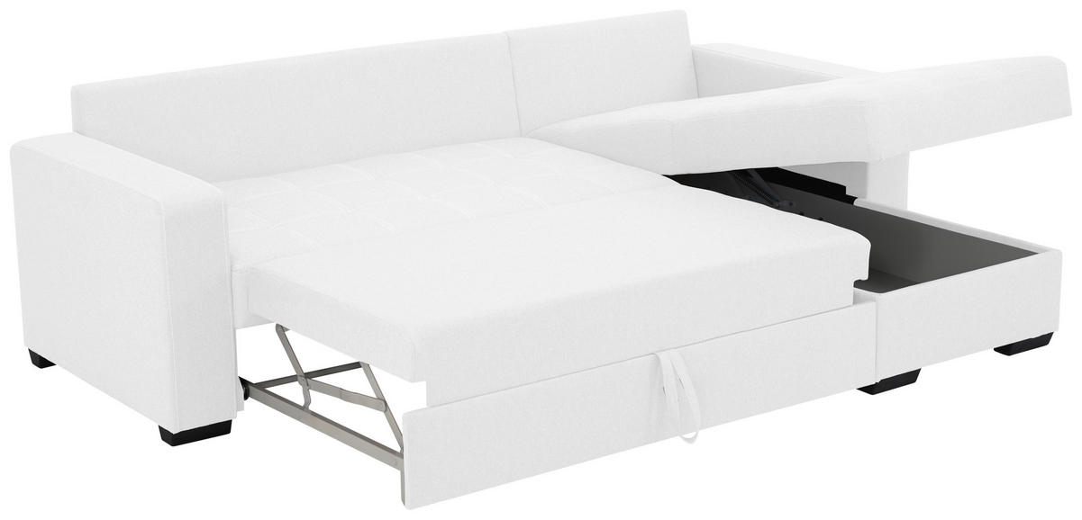 ECKSCHLAFSOFA in Mikrofaser Weiss  - Weiss/Schwarz, Design, Kunststoff/Textil (240/160cm) - Livetastic