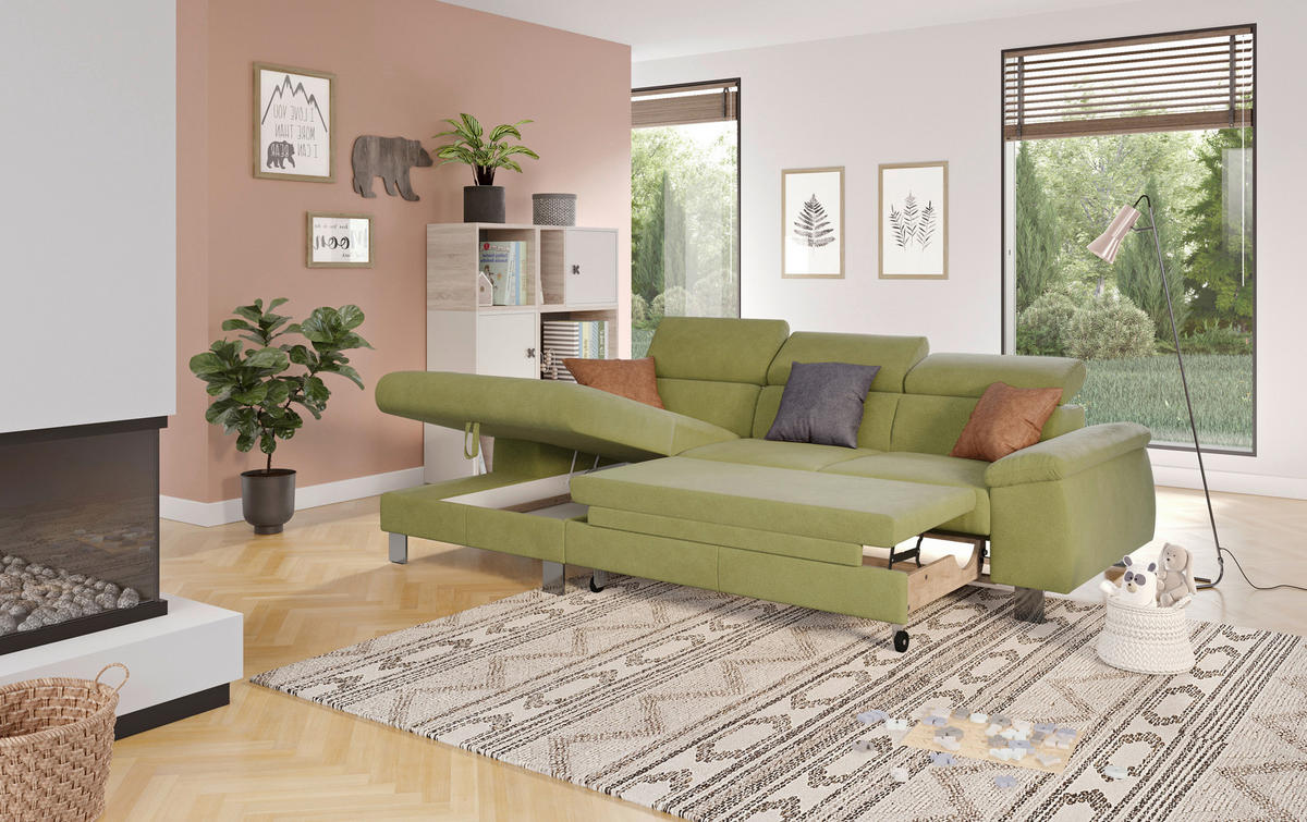 ECKSOFA in Flachgewebe Grün  - Chromfarben/Grün, Design, Textil/Metall (166/244cm) - Livetastic