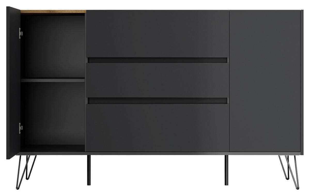 SIDEBOARD Posseik Industrial 155/93,6/42 cm 3 Schublade(n)  - Eichefarben/Graphitfarben, Design, Holzwerkstoff/Metall (155/93,6/42cm) - P & B