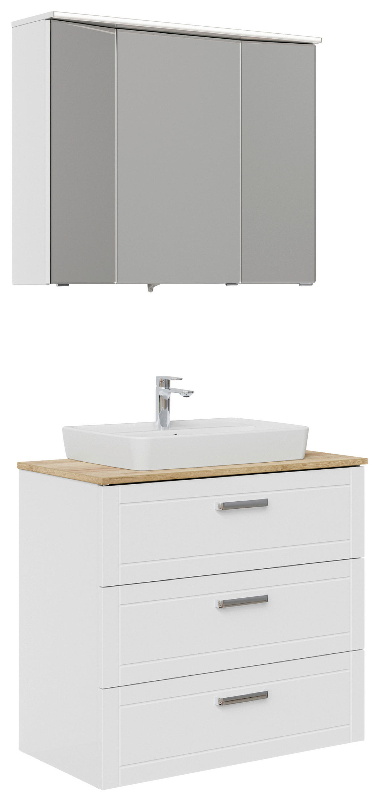 BADEZIMMER 4-teilig  in 90 cm  - Chromfarben/Eichefarben, MODERN, Glas/Keramik (90cm) - Sadena