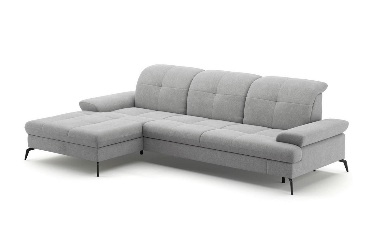 ECKSOFA in Flachgewebe Hellgrau  - Hellgrau/Schwarz, Konventionell, Textil/Metall (185/279cm) - Sit & More