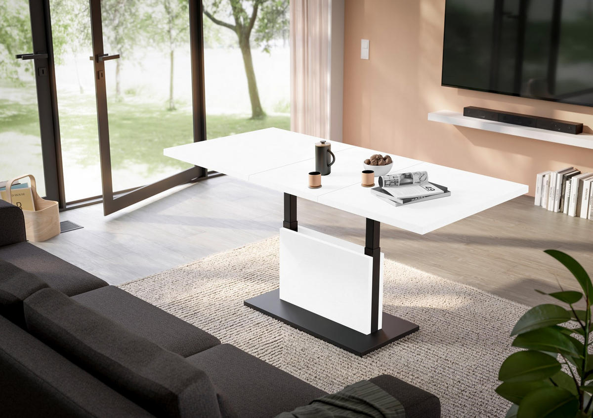 COUCHTISCH Lift Couchtisch rechteckig Schwarz, Weiß  - Schwarz/Weiß, Design, Holzwerkstoff/Metall (120-160/56-75/70cm) - MID.YOU