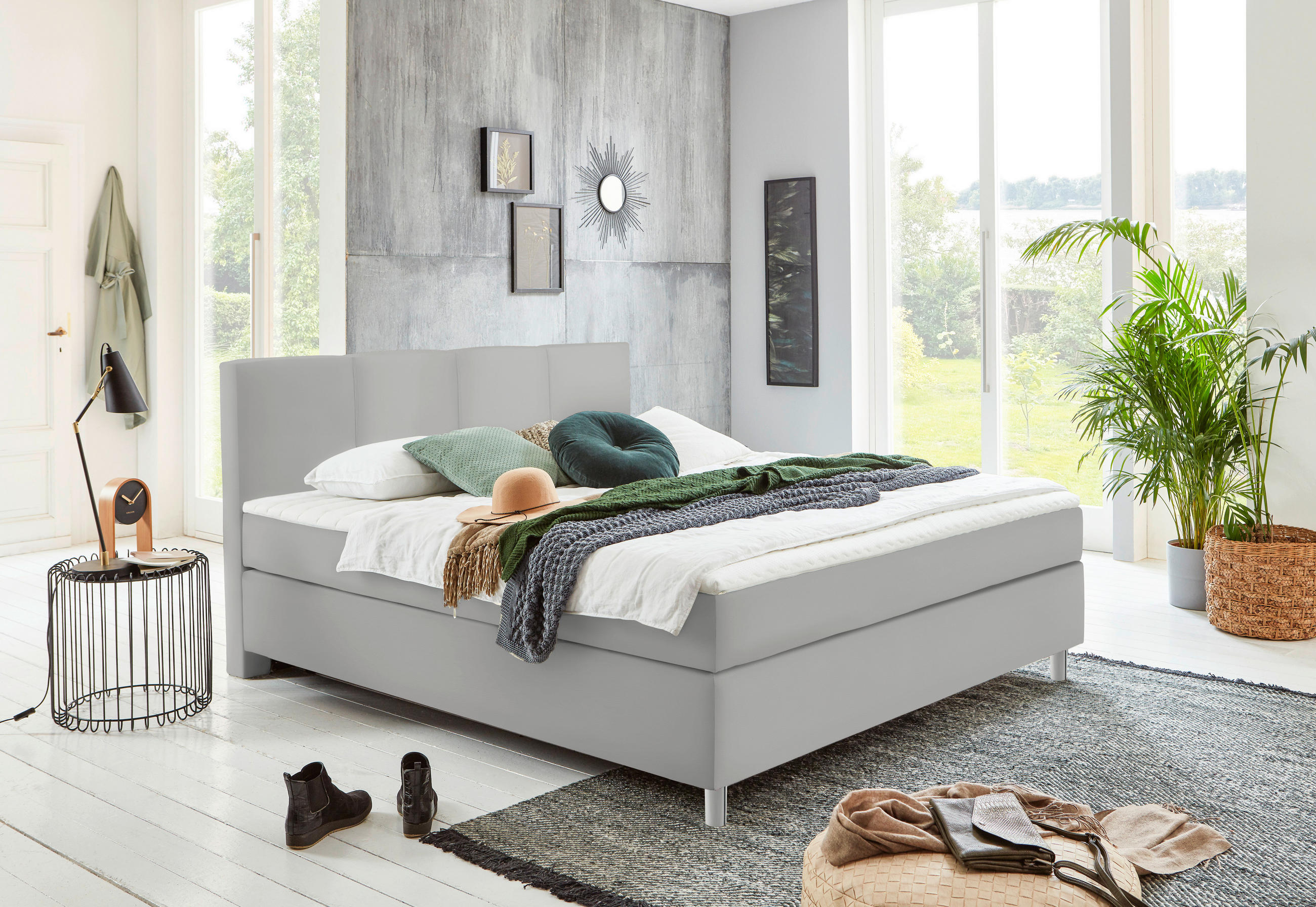 BOXSPRINGBETT 140/200 cm  in Hellgrau  - Chromfarben/Hellgrau, Konventionell, Kunststoff/Textil (140/200cm) - Hom`in