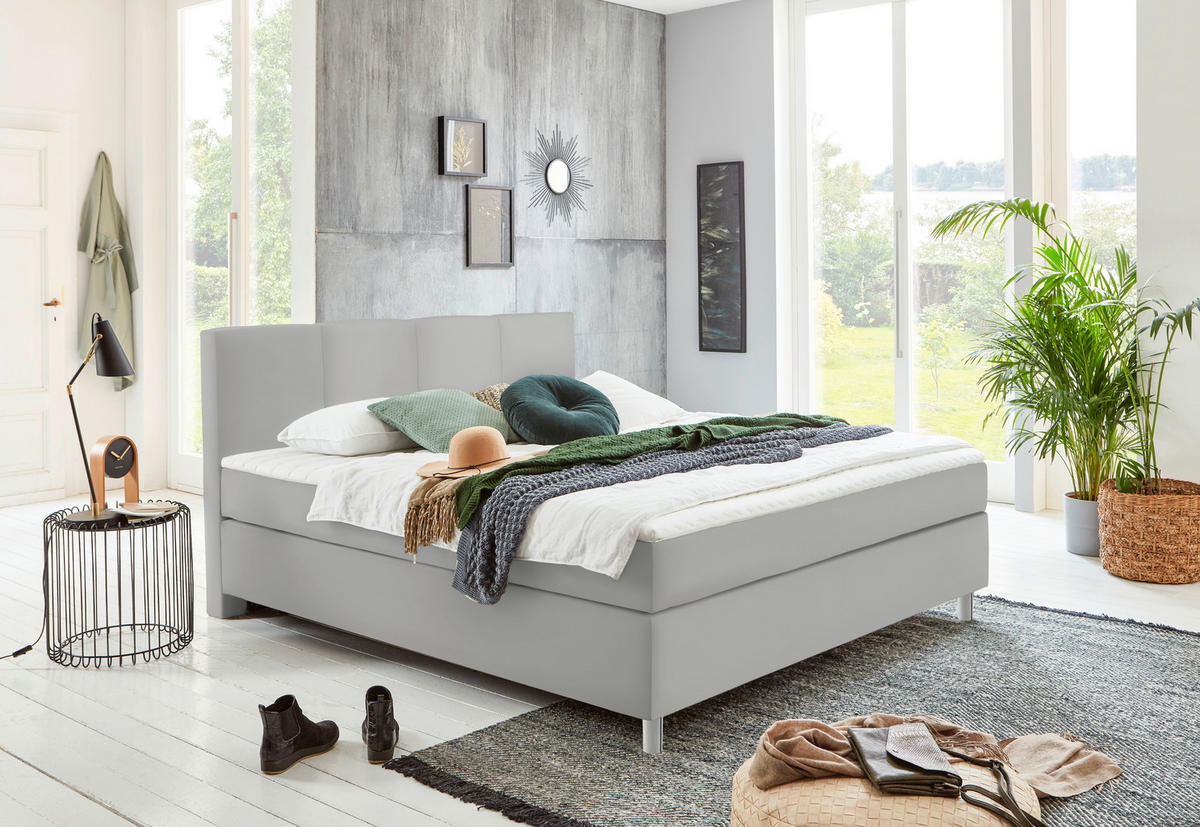 BOXSPRINGBETT 140/200 cm  in Hellgrau  - Chromfarben/Hellgrau, Konventionell, Kunststoff/Textil (140/200cm) - Hom`in