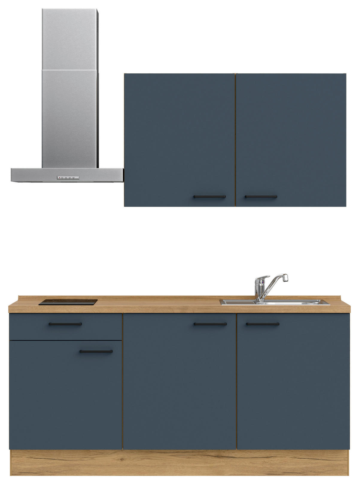 KÜCHENBLOCK Easytouch 180 cm  in Blau, Eichefarben  - Blau/Eichefarben, MODERN, Holzwerkstoff/Metall (180cm) - Nobilia