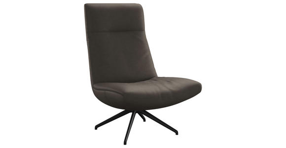 SESSEL in Echtleder Graubraun  - Graubraun/Schwarz, MODERN, Leder/Metall (74/105/92cm) - Johann Jakob