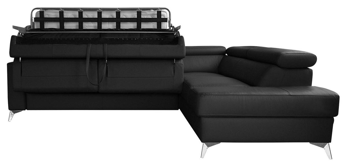 ECKSOFA MONDO Schwarz Echtleder Lederlook  - Chromfarben/Schwarz, Design, Leder/Textil (286/208cm) - Livetastic