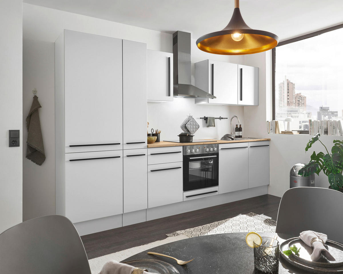 KÜCHENBLOCK 310 cm   in Weiß, Eichefarben  - Eichefarben/Schwarz, Design, Holzwerkstoff/Kunststoff (310cm) - MID.YOU