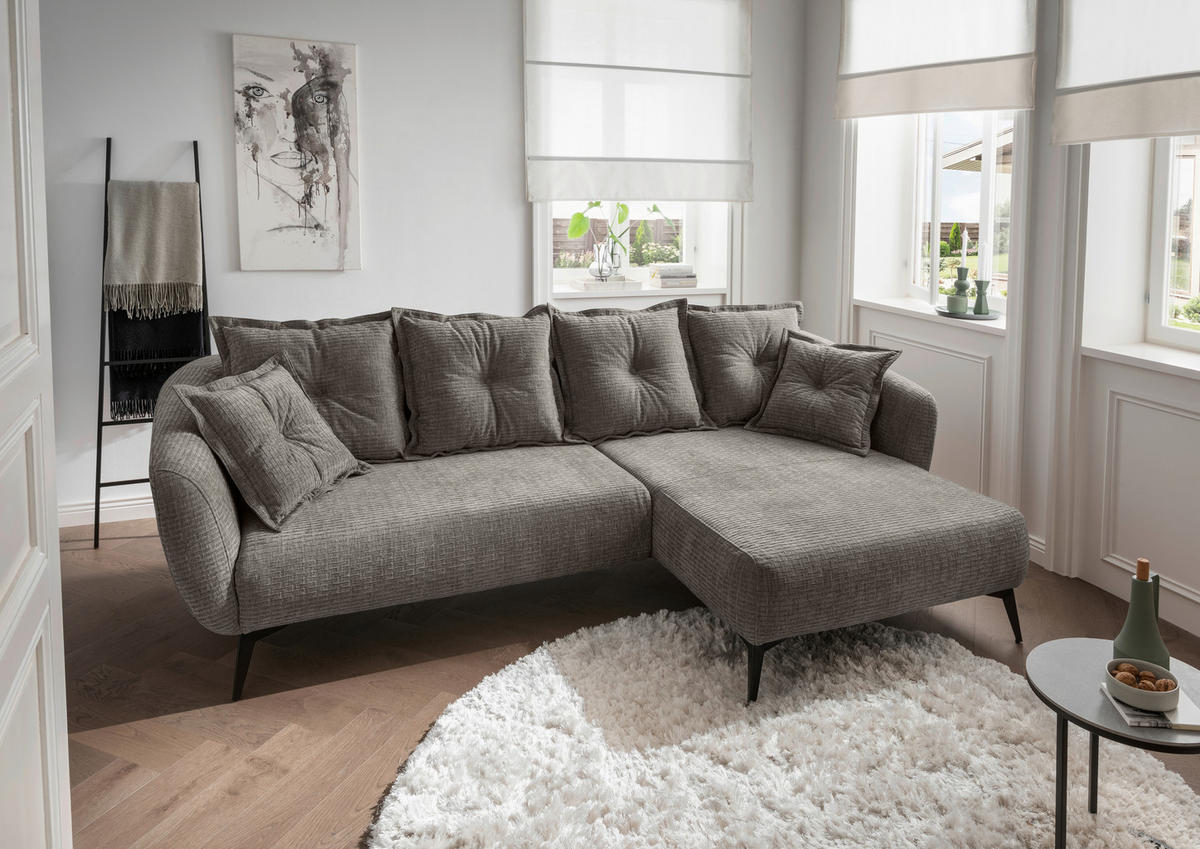 ECKSOFA in Mikrofaser Graubraun  - Graubraun/Schwarz, Modern, Textil/Metall (277/162cm) - Livetastic