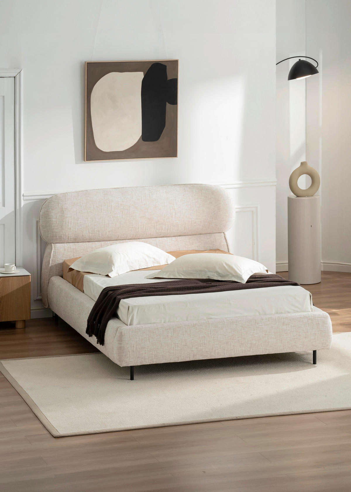 POLSTERBETT gepolstertes Kopfteil, Lattenrost 140/200 cm  in Beige  - Eichefarben/Beige, Design, Holz/Textil (140/200cm) - Boxxx