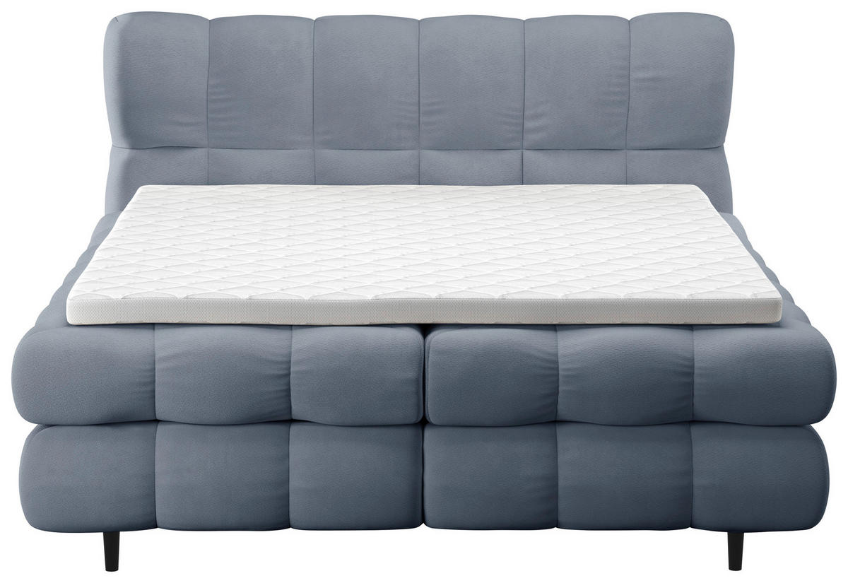 BOXBETT 200/200 cm,  in Blaugrau, gepolstertes Kopfteil, Bettkasten, Topper, H3 + H3 = fest  - Blaugrau/Schwarz, Design, Textil/Metall (200/200cm) - Ti'me