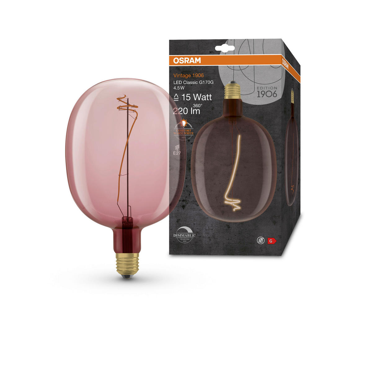 LED-LEUCHTMITTEL   E27 4,5 W  - Rosa, Basics, Glas (17/27cm) - Ledvance