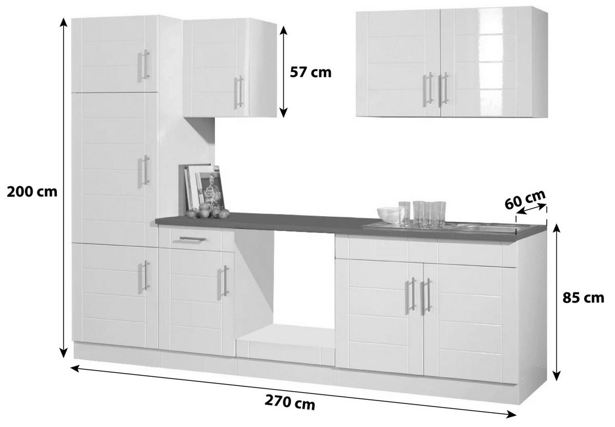 KÜCHENLEERBLOCK 270 cm   in Weiß, Weiß Hochglanz  - Chromfarben/Weiß Hochglanz, MODERN, Holzwerkstoff/Metall (270cm) - Held