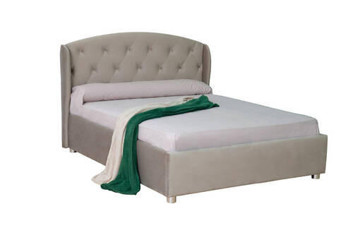 PAT TAPIȚAT 160x200 cm  in negru, bej  - culoare lemn fag/bej, Modern, plastic/lemn (211/125/180cm) - Carryhome
