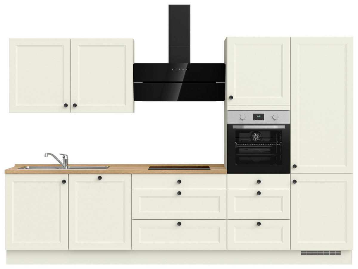 KÜCHENBLOCK 330 cm   in Weiß, Eichefarben  - Eichefarben/Schwarz, MODERN, Holzwerkstoff/Metall (330cm) - Nobilia