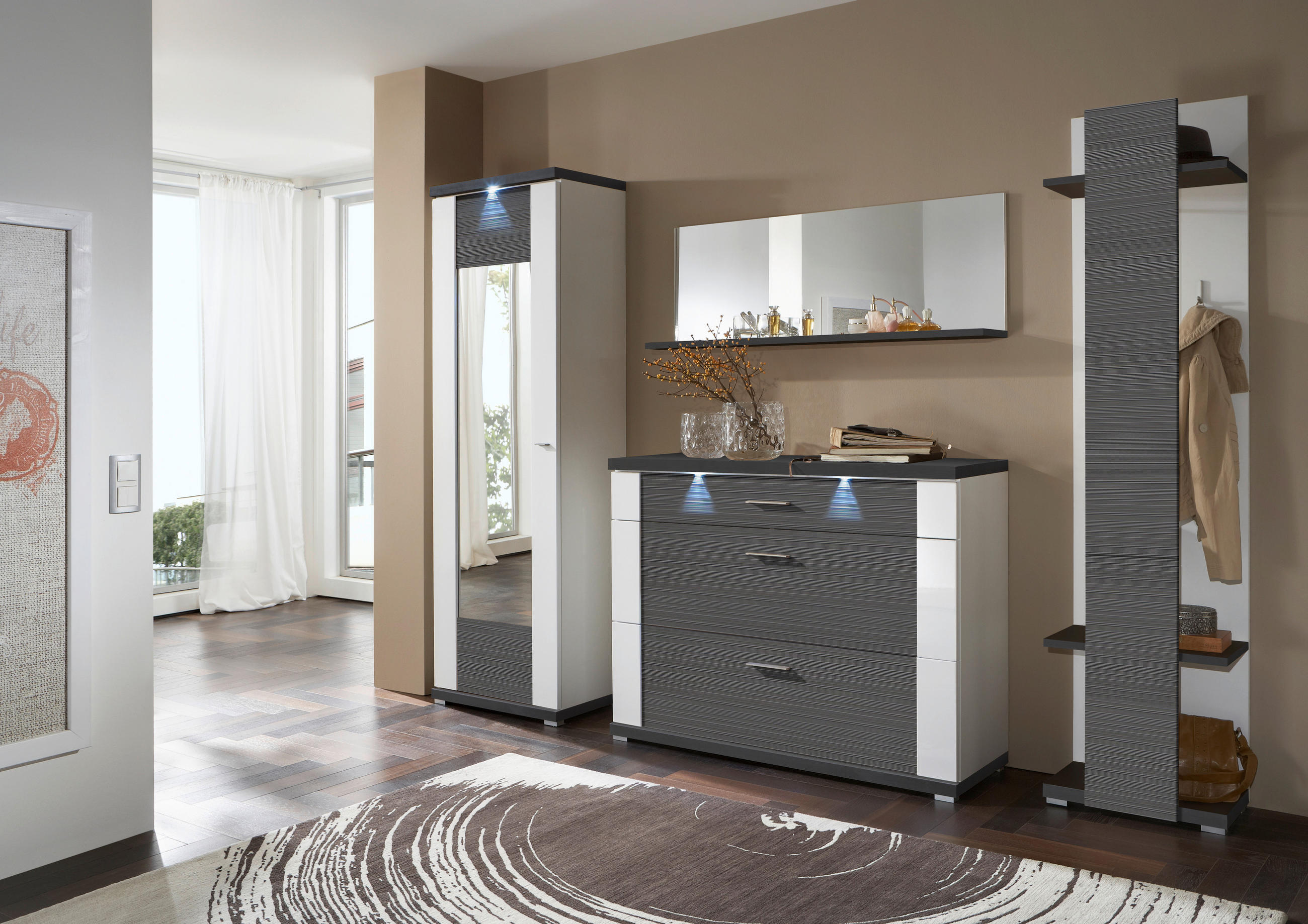 GARDEROBE Graphitfarben, Weiß - Graphitfarben/Weiß, Design (263,5/206,6/41,6cm) - Xora