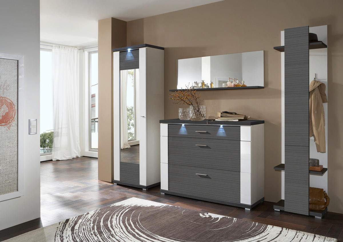 GARDEROBE 4-teilig  in 263,5/206,6/41,6 cm  - Weiss/Graphitfarben, Design, Holzwerkstoff (263,5/206,6/41,6cm) - Xora