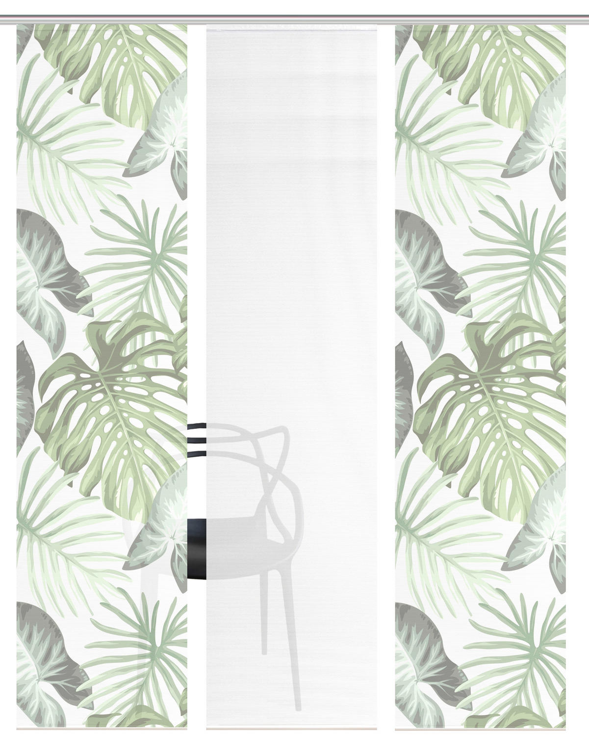 FLÄCHENVORHANG  3 Stück  blickdicht  60/260 cm   - Weiß/Grün, Natur, Textil (60/260cm)