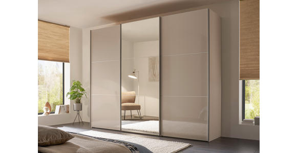 SCHWEBETÜRENSCHRANK 249/222/68 cm 3-türig Alufarben, Sandfarben - Sandfarben/Alufarben, KONVENTIONELL, Glas/Holzwerkstoff (249/222/68cm) - Moderano