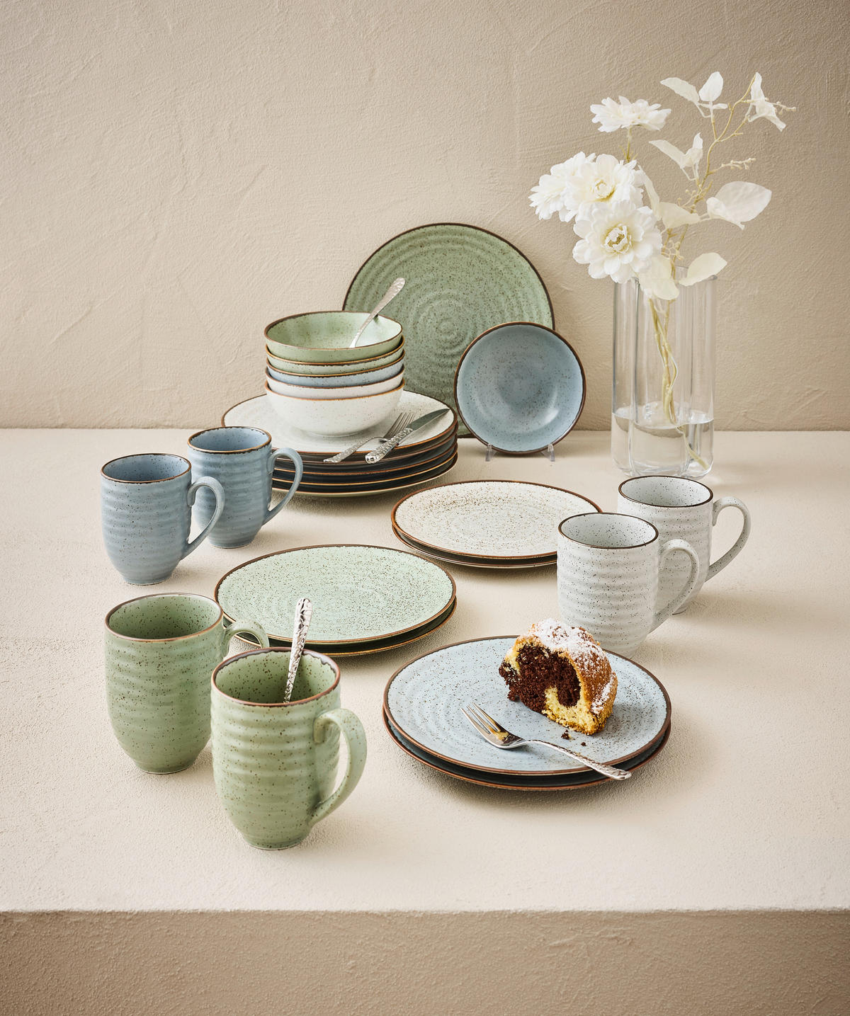 ÉTKÉSZLET 24 részes  - bézs/kék, Design, kerámia - Landscape