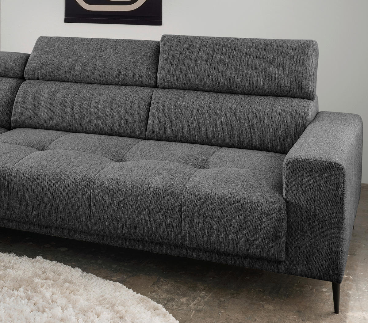 ECKSOFA Anthrazit Chenille  - Anthrazit/Schwarz, KONVENTIONELL, Textil/Metall (188/276cm) - Livetastic