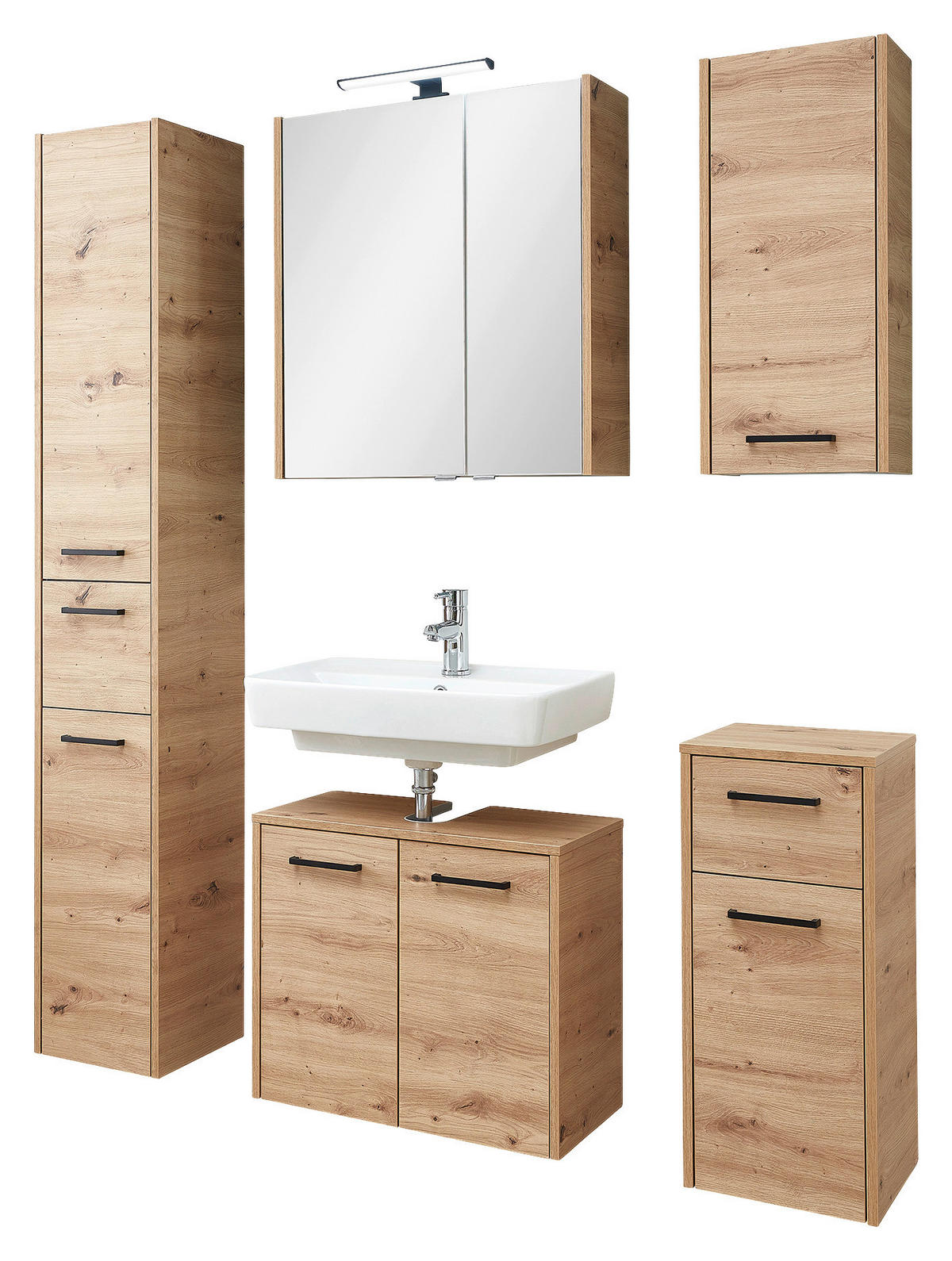 WASCHBECKENUNTERSCHRANK 60/53/33 cm  - Eichefarben/Schwarz, Design, Holzwerkstoff/Metall (60/53/33cm) - Xora