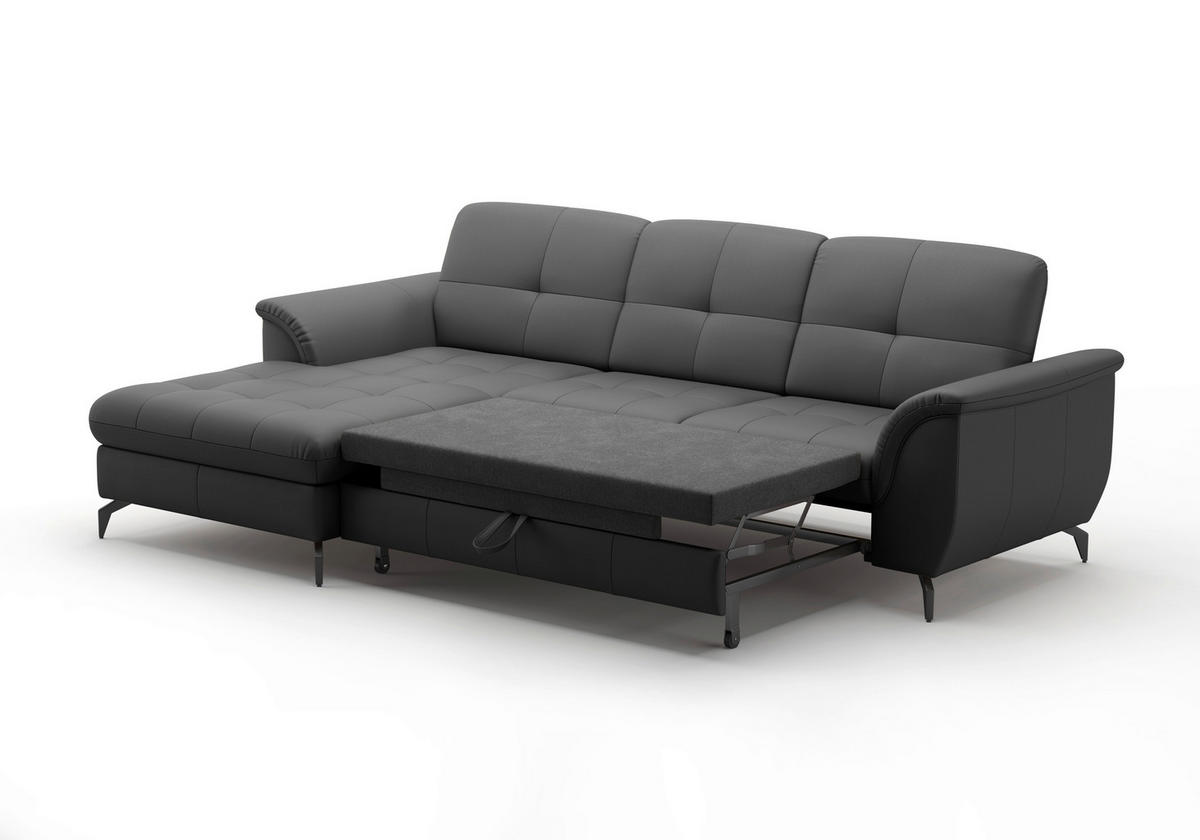 ECKSOFA ZORA E Schwarz Kombination Echtleder/Stoff Vliesstoff  - Schwarz, MODERN, Leder/Textil (164/262cm) - Sit & More
