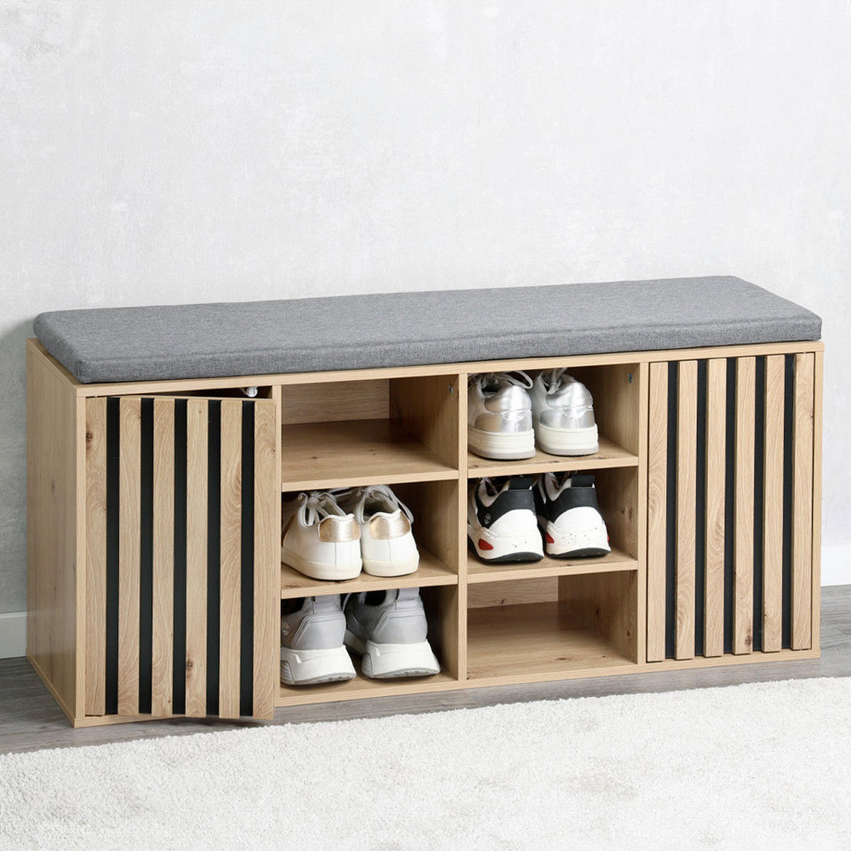 SCHUHSCHRANK  in 103/48/29.5 cm  - Eichefarben/Schwarz, Design, Holzwerkstoff/Textil (103/48/29.5cm) - Kesper