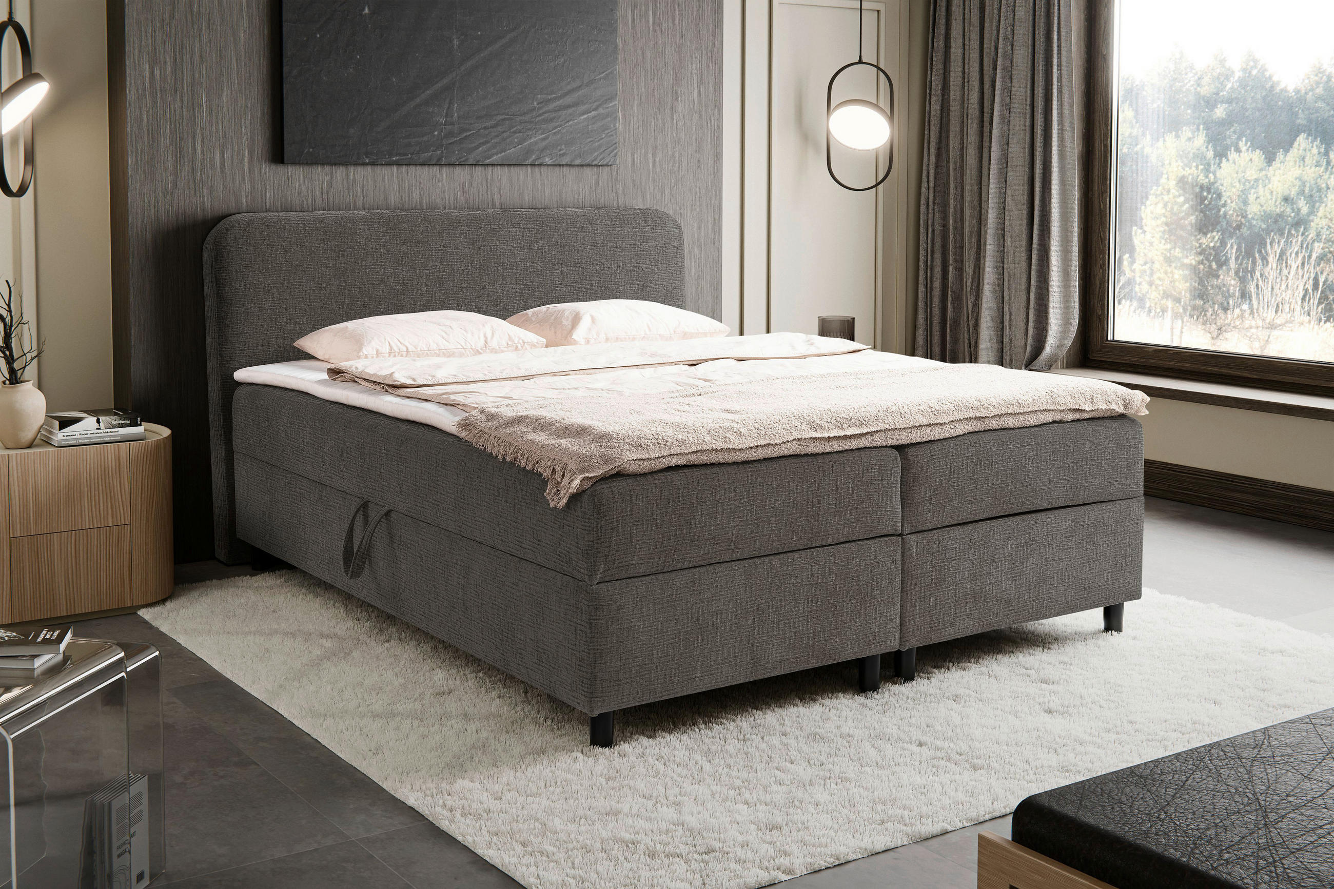 POSTELJA Z VZMETNICO 180 cm x 200 cm , les, tekstil siva - siva/črna, Moderno, umetna masa/tekstil (180/200cm) - MID.YOU