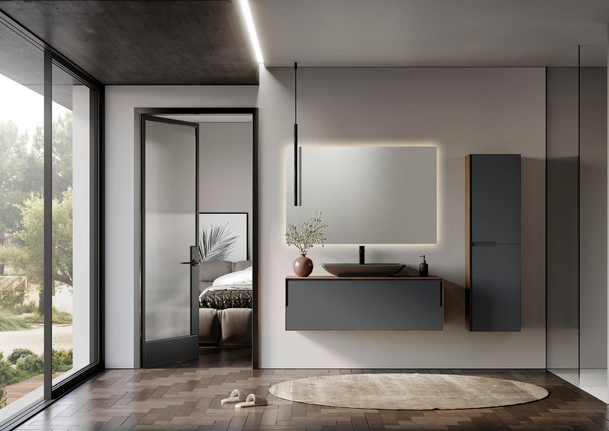 HOCHSCHRANK 40/138/27 cm  - Anthrazit/Walnussfarben, Design, Glas/Holzwerkstoff (40/138/27cm) - Welnova