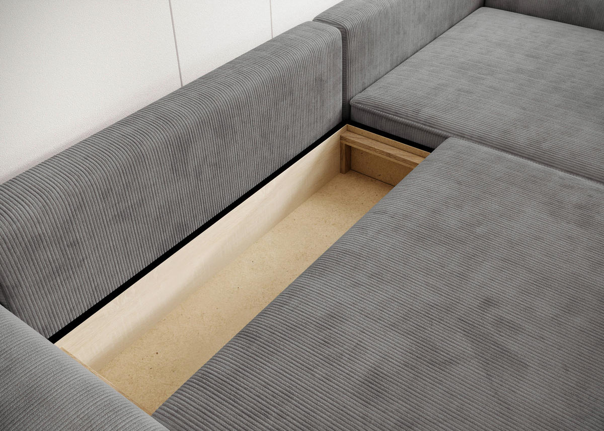 ECKSCHLAFSOFA CHALLANGE in Cord Dunkelgrau  - Dunkelgrau/Schwarz, MODERN, Kunststoff/Textil (246/168cm) - Trendmanufaktur