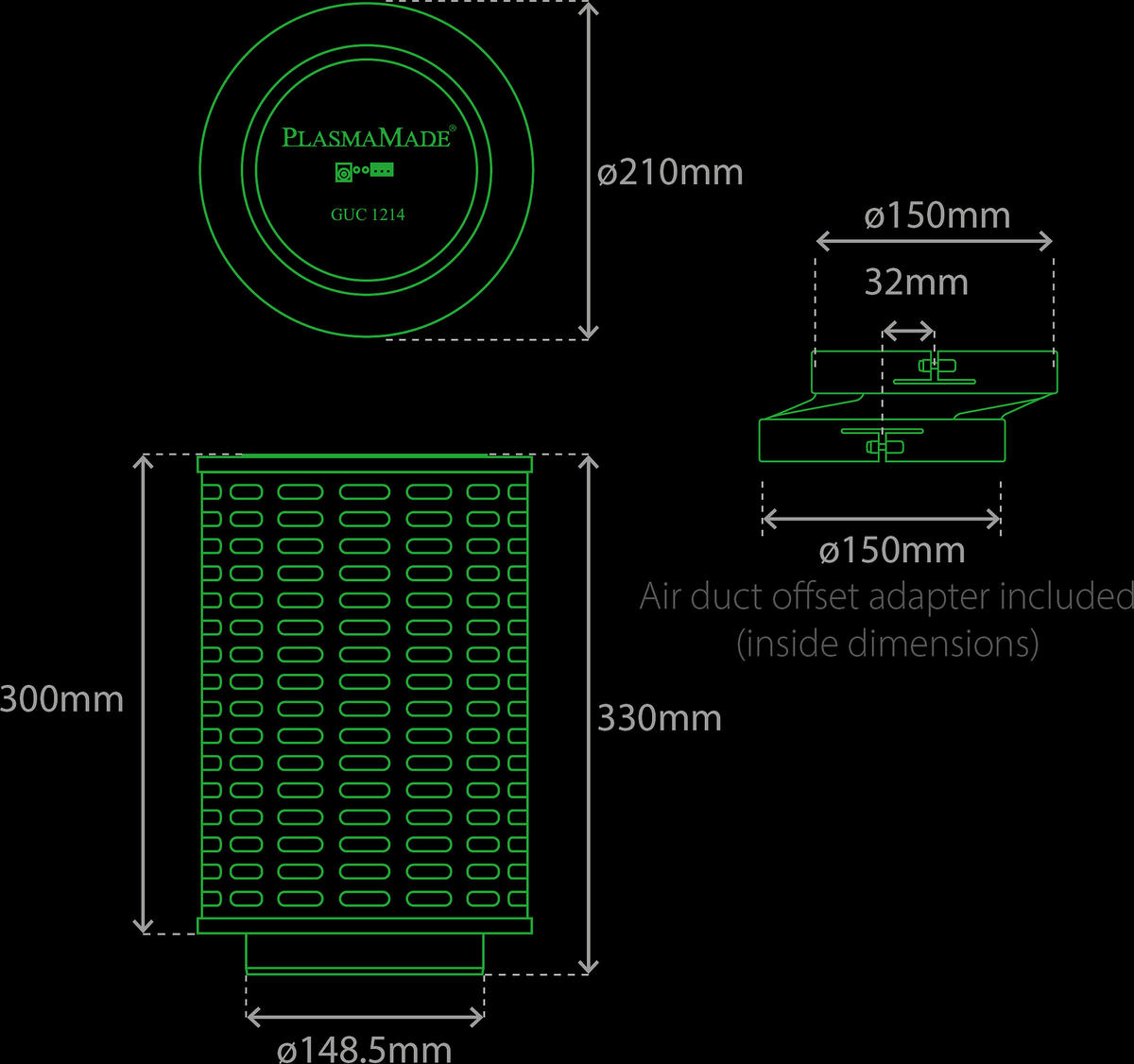 DUNSTABZUGSFILTER GUC1214  - Schwarz, Basics, Kunststoff (21/30/21cm)