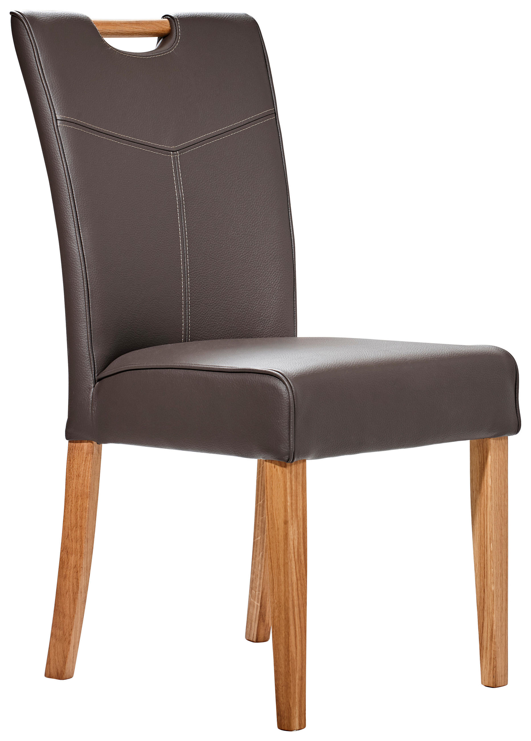STUHL Echtleder Eichefarben, Dunkelbraun Eiche massiv  - Eichefarben/Dunkelbraun, Design, Leder/Holz (44/94/60cm) - Valdera
