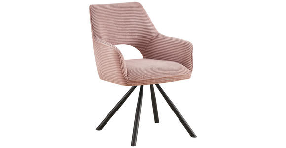 ARMLEHNSTUHL  Stoffauswahl, inklusive Armlehnen, Sitzfläche 180° drehbar, automatische Rückholfunktion Cord  - Pink/Schwarz, Design, Textil/Metall (60/85/63cm) - Hom`in