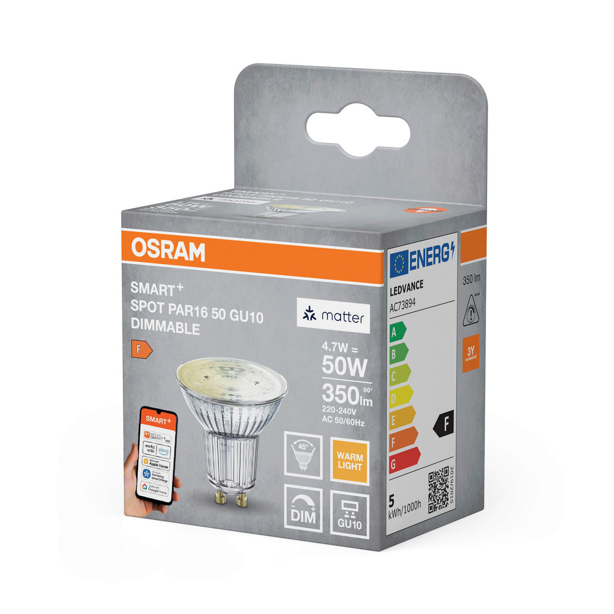 LED-LEUCHTMITTEL GU10 4,7 W 350 lm  - Silberfarben, Basics, Glas (5/5,4cm) - Osram