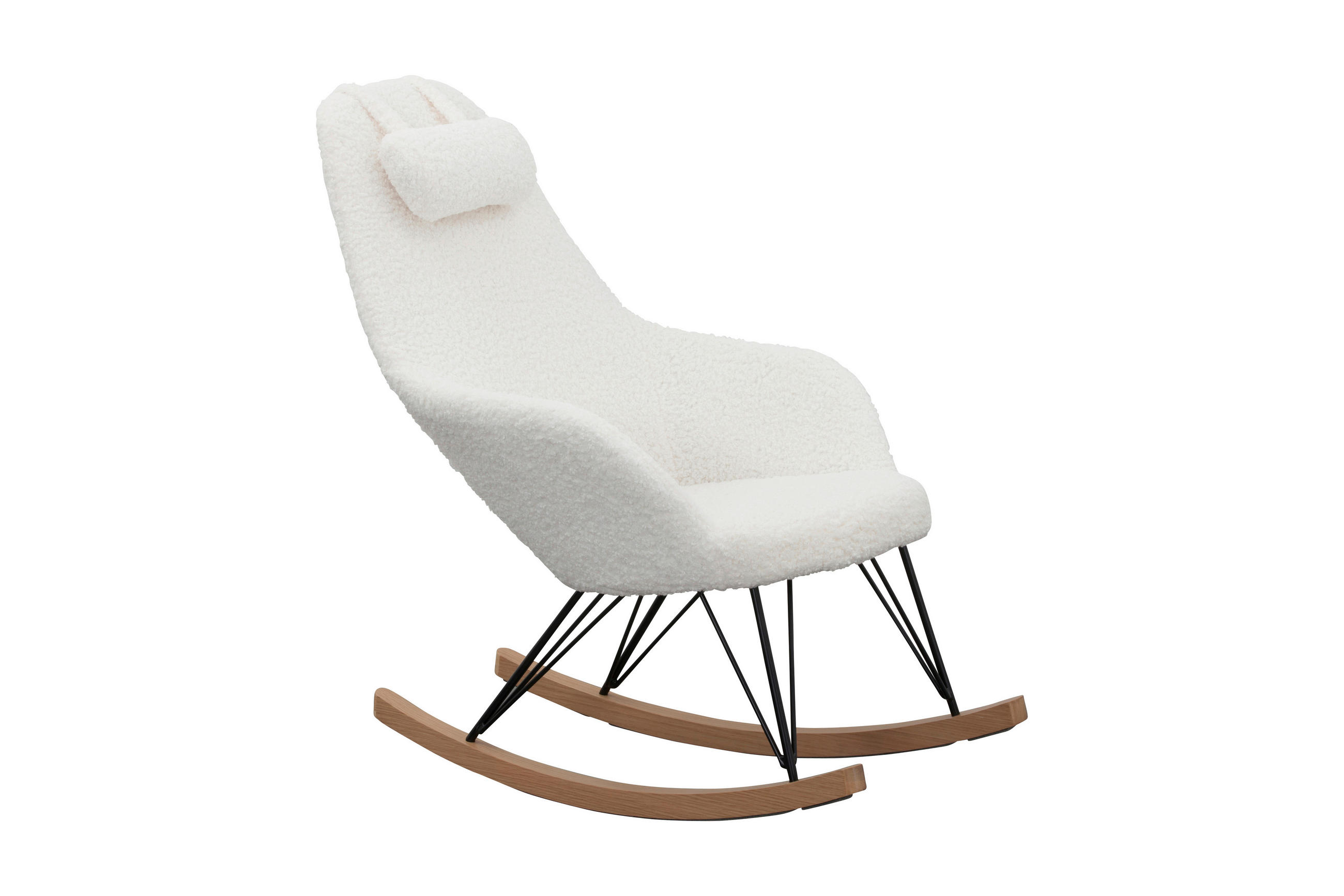 SCHAUKELSTUHL in Teddystoff Weiß  - Eichefarben/Schwarz, MODERN, Holz/Textil (67/107/105cm) - Livetastic