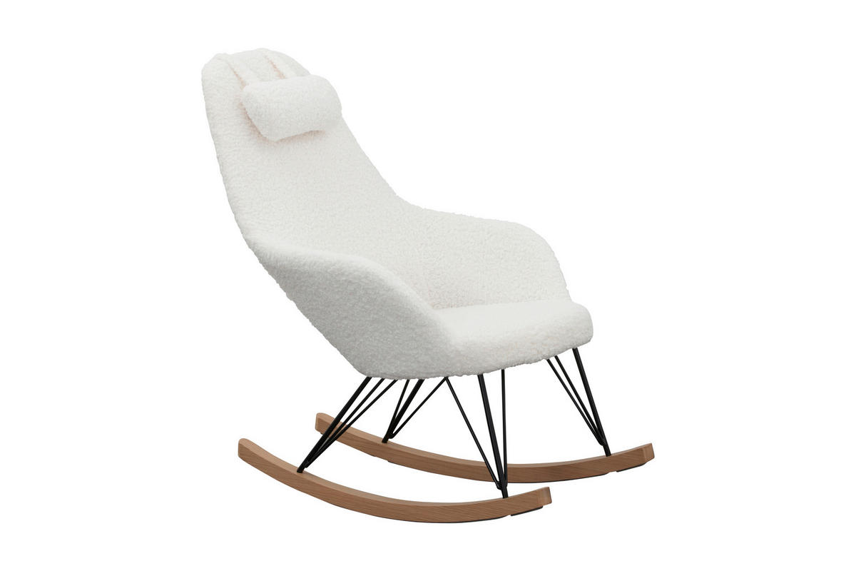 SCHAUKELSTUHL in Teddystoff Weiß  - Eichefarben/Schwarz, MODERN, Holz/Textil (67/107/105cm) - Livetastic