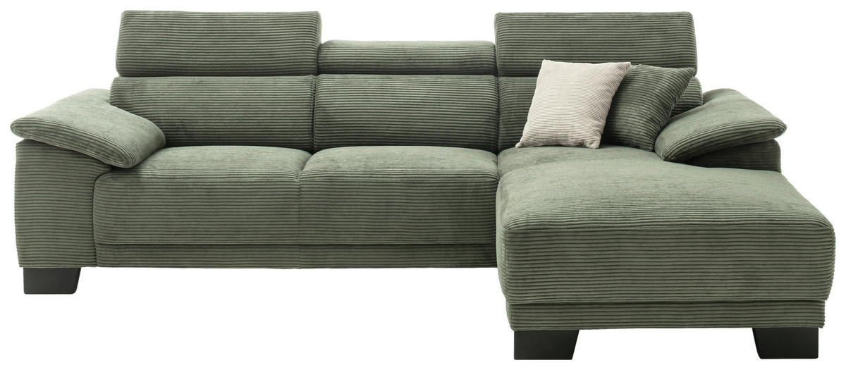 ECKSOFA in Cord Grün  - Schwarz/Grün, Design, Holz/Textil (270/174cm) - Pure Home Lifestyle