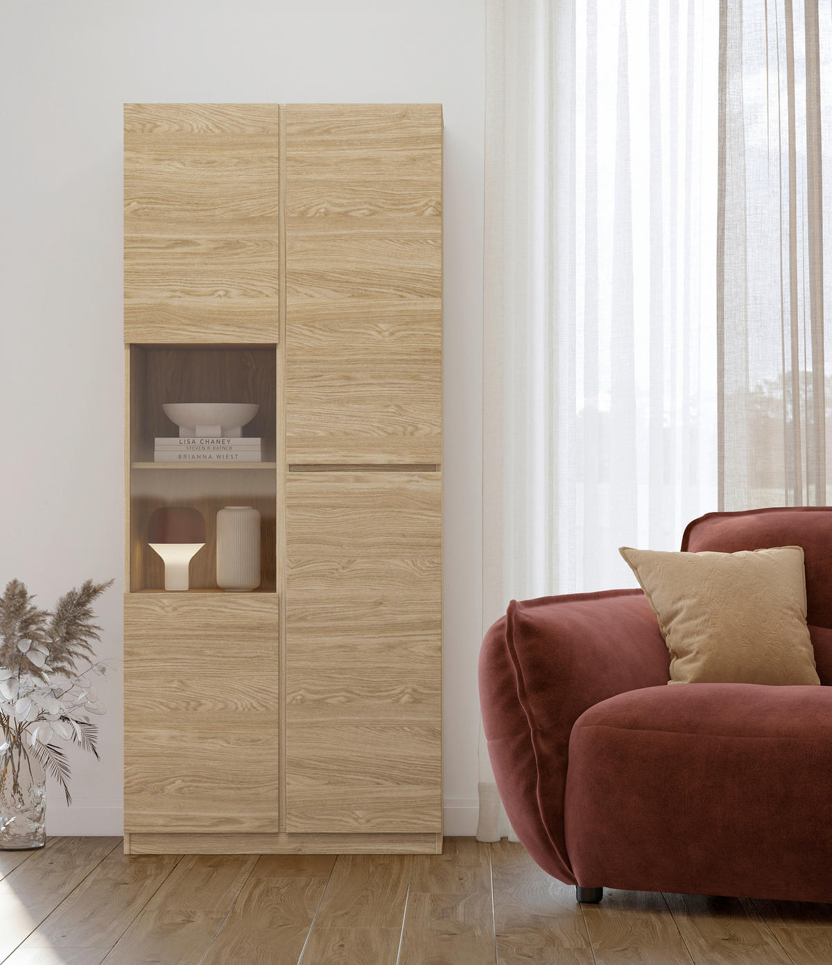 VITRINE  in Eichefarben  - Eichefarben, Design, Glas/Holzwerkstoff (79,4/187,5/40cm) - MID.YOU