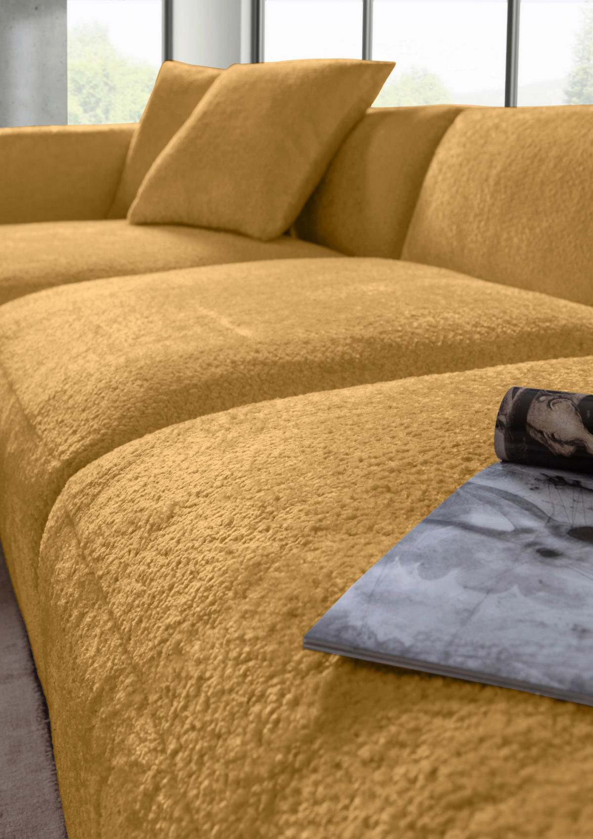 ECKSOFA Senfgelb Chenille  - Senfgelb/Creme, MODERN, Kunststoff/Textil (178/323cm) - Carryhome