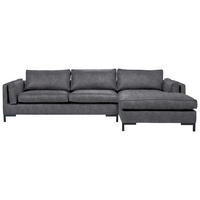 ECKSOFA Grau Lederlook  - Schwarz/Grau, Design, Textil/Metall (295/160cm) - Livetastic