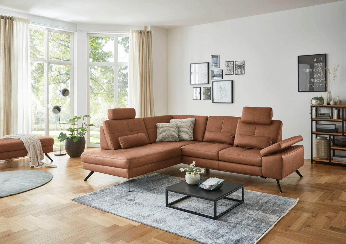 ECKSOFA in Lederlook, Mikrofaser Braun  - Schwarz/Braun, Design, Textil/Metall (194/261cm) - Beldomo System